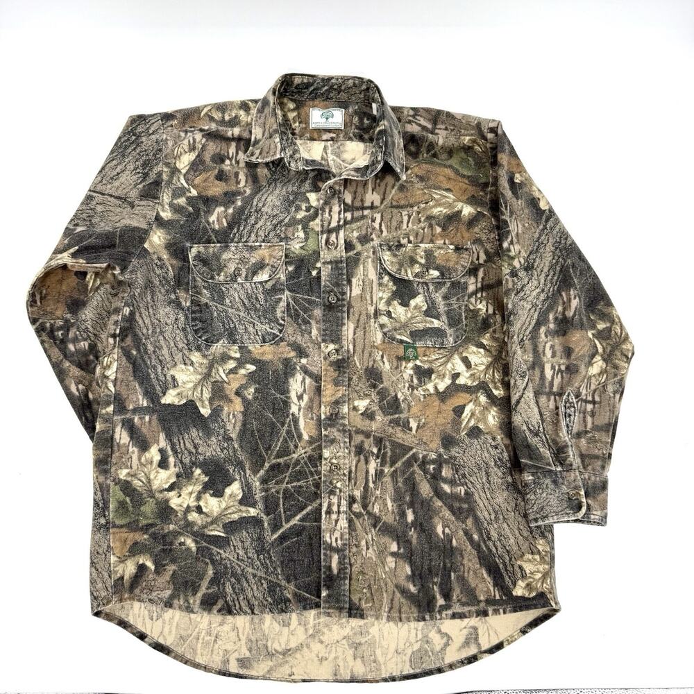 Mossy Oak Fall Foliage Shirt Mens XL Chamois Flannel Hunting Button Up Vintage